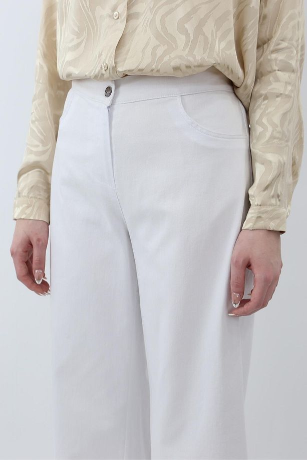 Bol Paça Beli Lastikli Kot Pantolon - Ekru - 4