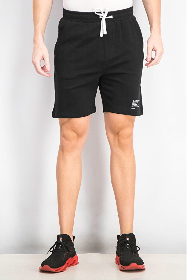 Men Drawstring Bermuda Shorts, Black