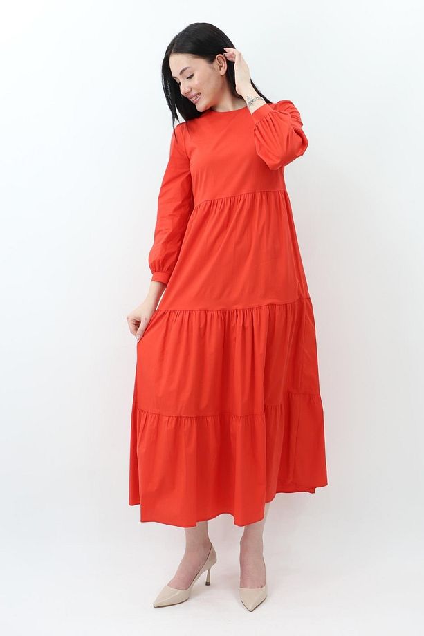 Fırfırlı Poplin Elbise 70148 - Mercan - 3