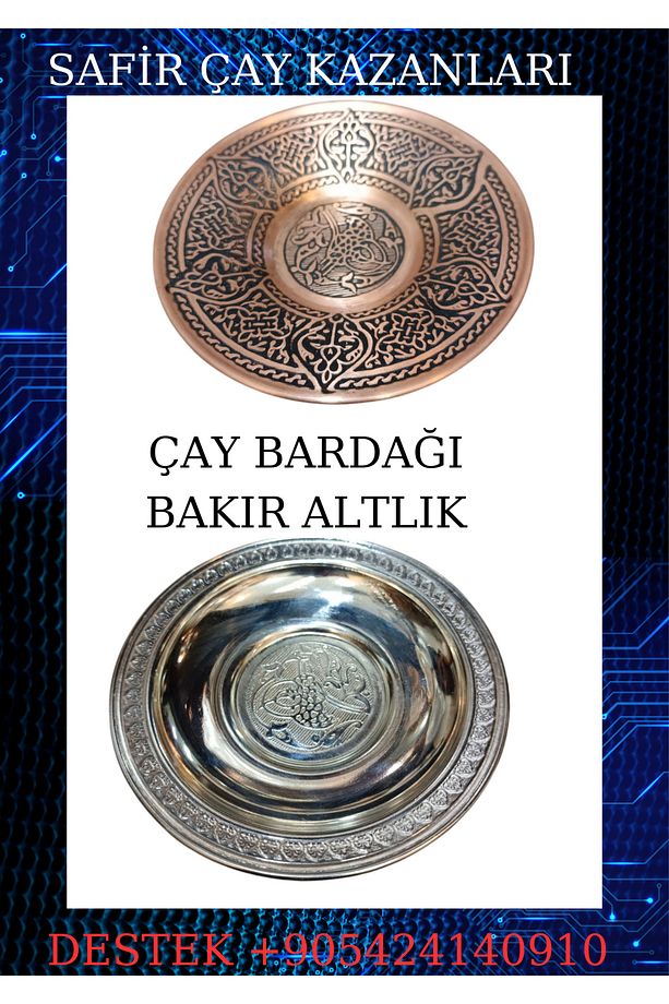 Çay bardağı bakır altlık seti özel dövme kalaylı bakır çay bardağı altlığı çay bardağı tabağı - 5