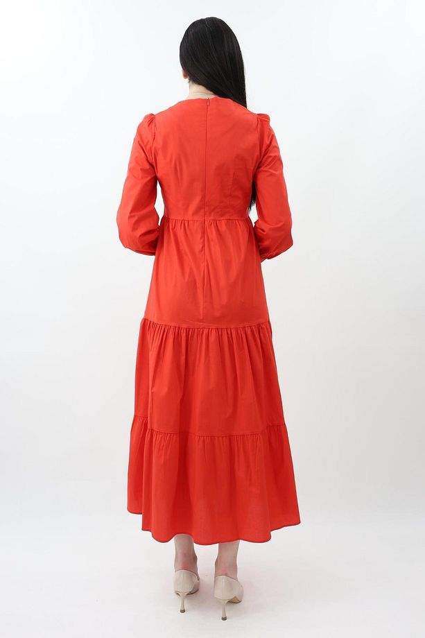 Fırfırlı Poplin Elbise 70148 - Mercan - 5