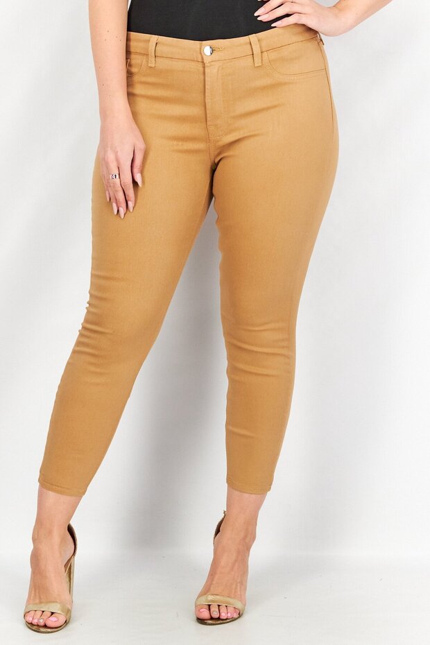 Women Skinny Fit Plain Five Pocket Pants, Latte