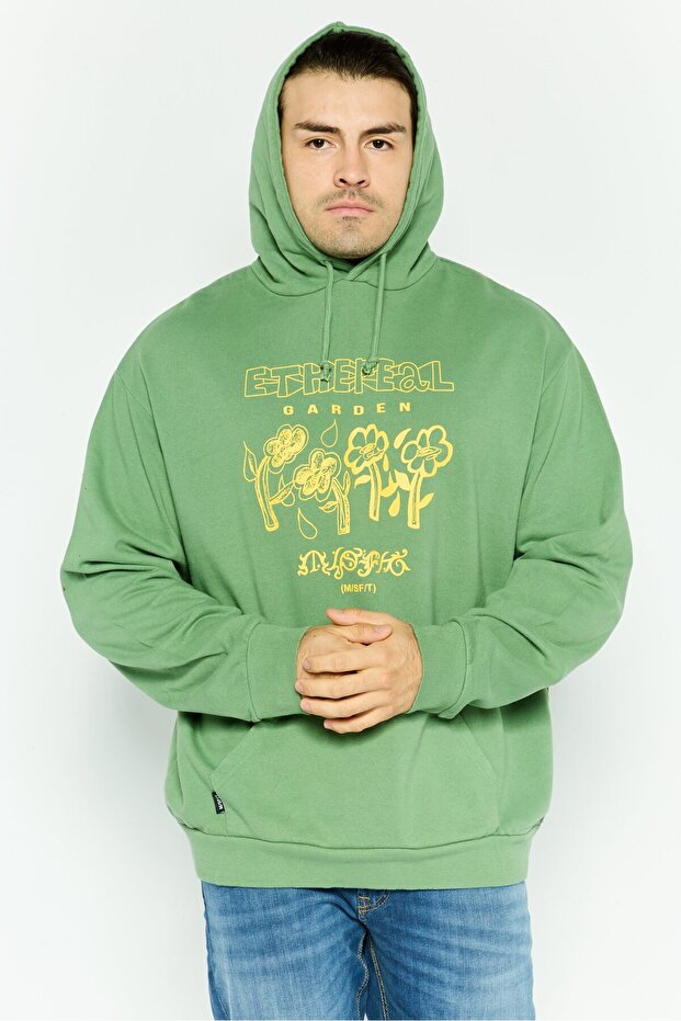 Men Graphic Print Long Sleeves Hoodies, Green