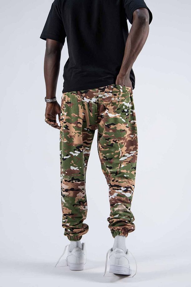 Erkek Kamuflaj Desenli Bol Yeşil Jogger Pantolon - 4