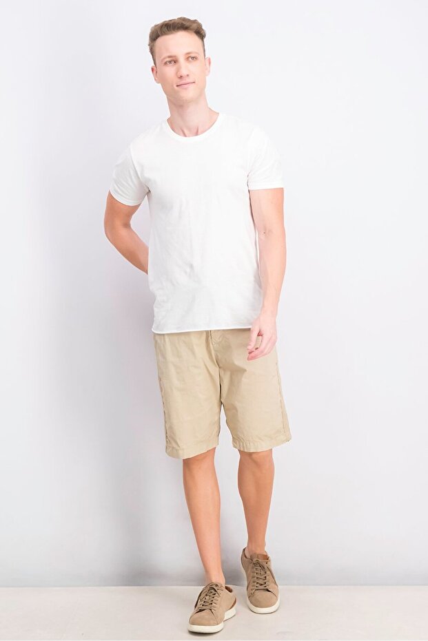 شورت رجالي برباط سحب، على شورت سادة، بيج - 4