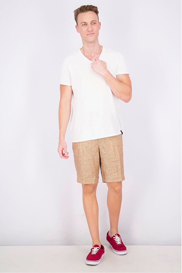 شورت رجالي مخطط أساسي، برتقالي ورمادي - 4