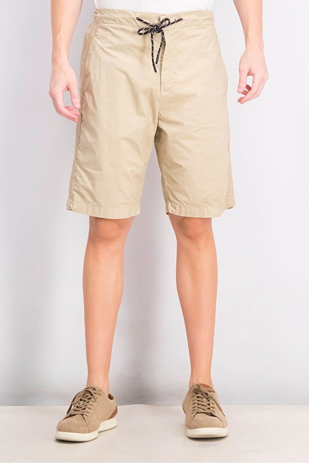 شورت رجالي برباط سحب، على شورت سادة، بيج - 1