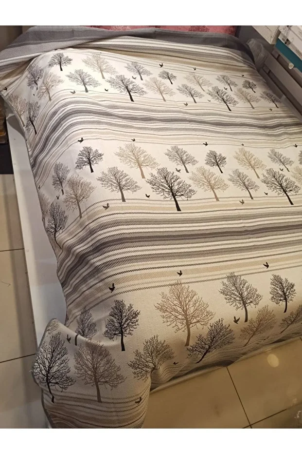 New Tree of Life Patterned Bed Sheet with Elastic Single Pique Set - Gray - 8
