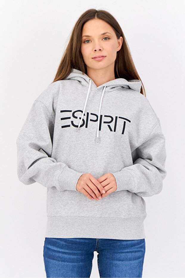 Women Brand Logo Long Sleeves Hoodie, Grey