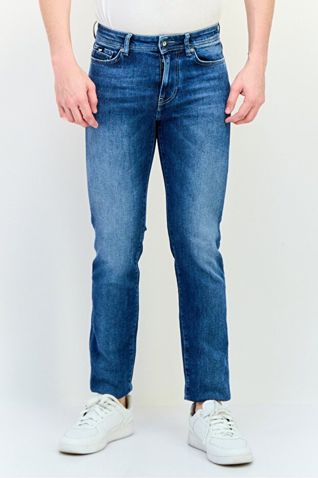 بنطلون جينز رجالي قابل للتمدد بقصّة Slim Fit، أزرق