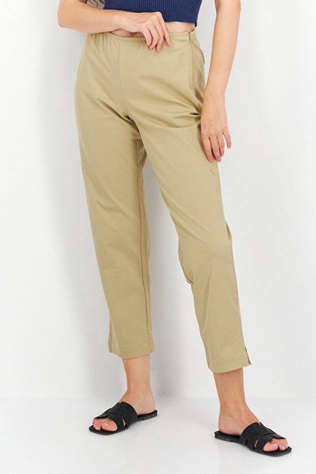 Women Plain Straight Leg Pants, Beige