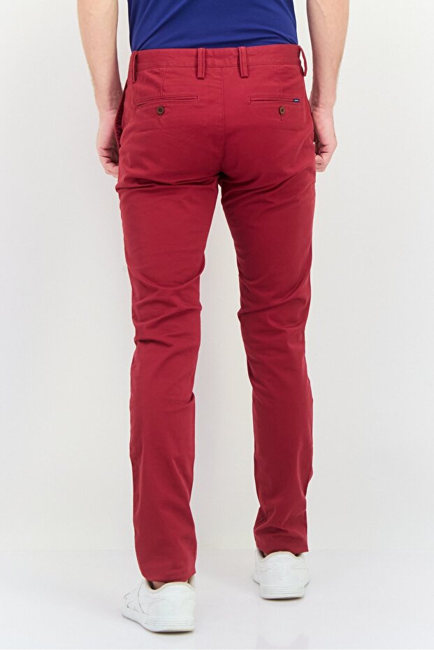 Men Regular Fit Solid Chino Pants, Maroon - 4