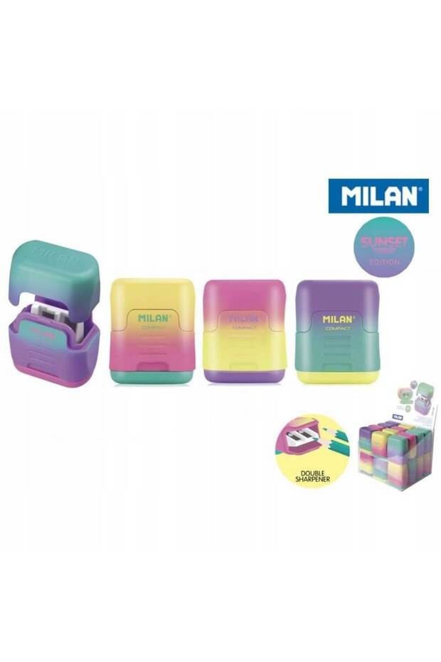 Sunset double plastic sharpener with container - 1