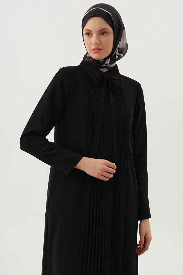 Kravat Yaka Piliseli Pardesü - Siyah - 3