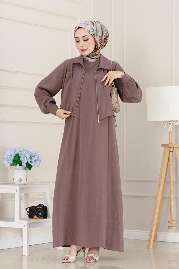 Pocket Detailed Pocketed Ela Dress-Dry Rose