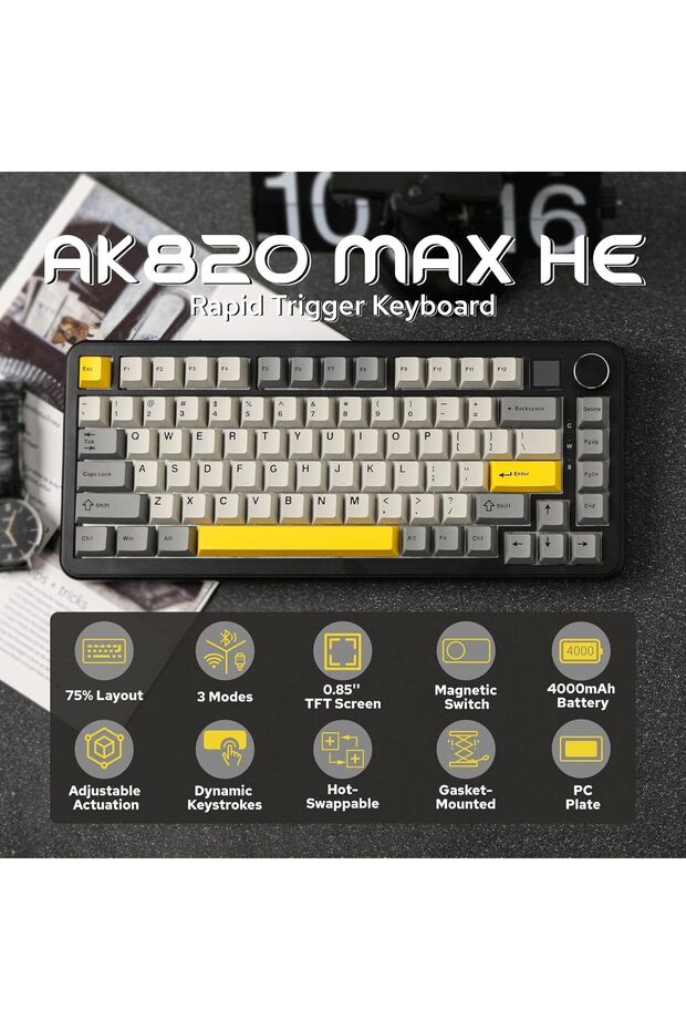 AK820 MAX HE Hall Effect Manyetik Switch TFT Ekranlı Oyun Klavyesi-8000 Hz Kablolu 1000 Hz Kablosuz - 7