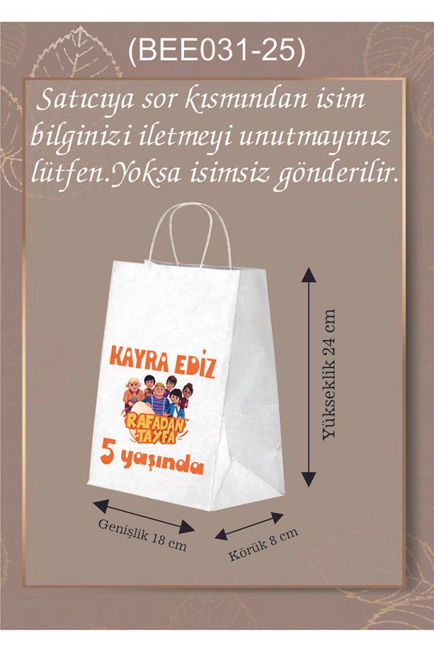 Kişiye Özel İsim Baskılı Rafadan Tayfa Görselli Doğum Günü Hediye Poşeti (18*8*24) 25 Ad - 1