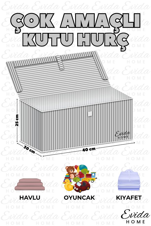 5 Adet Mini Çok Amaçlı Saklama Kutusu,oyuncak Kutusu,organizer,kutu Hurç Gri Çizgili Desen 40x30x25 - 5