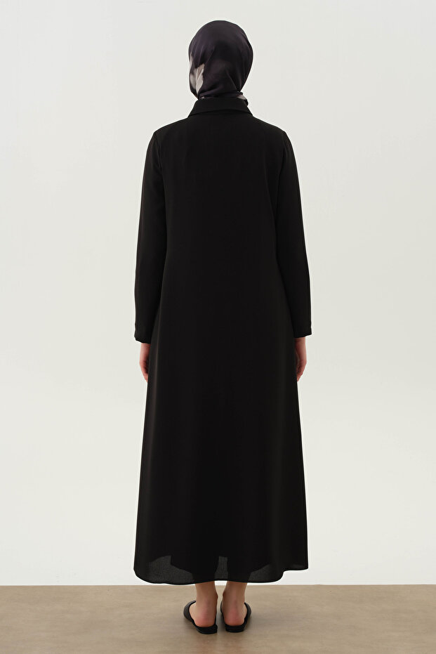 Kravat Yaka Piliseli Pardesü - Siyah - 7