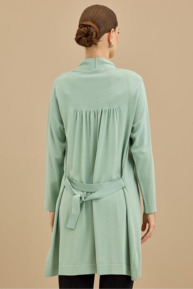 Beli Kemerli Rayon Basic Hırka MİNT - 4