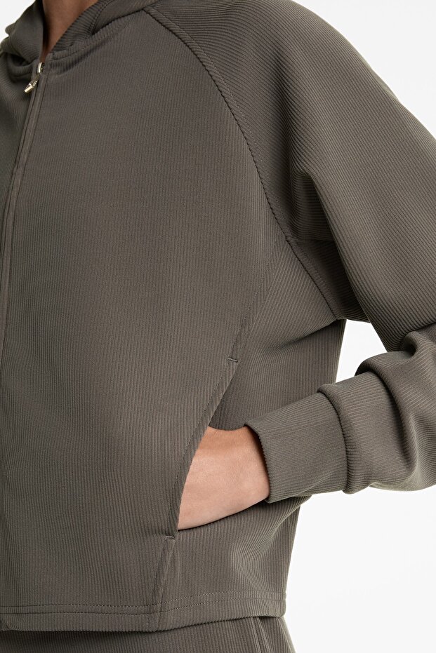 Kapüşonlu rib ceket - 4