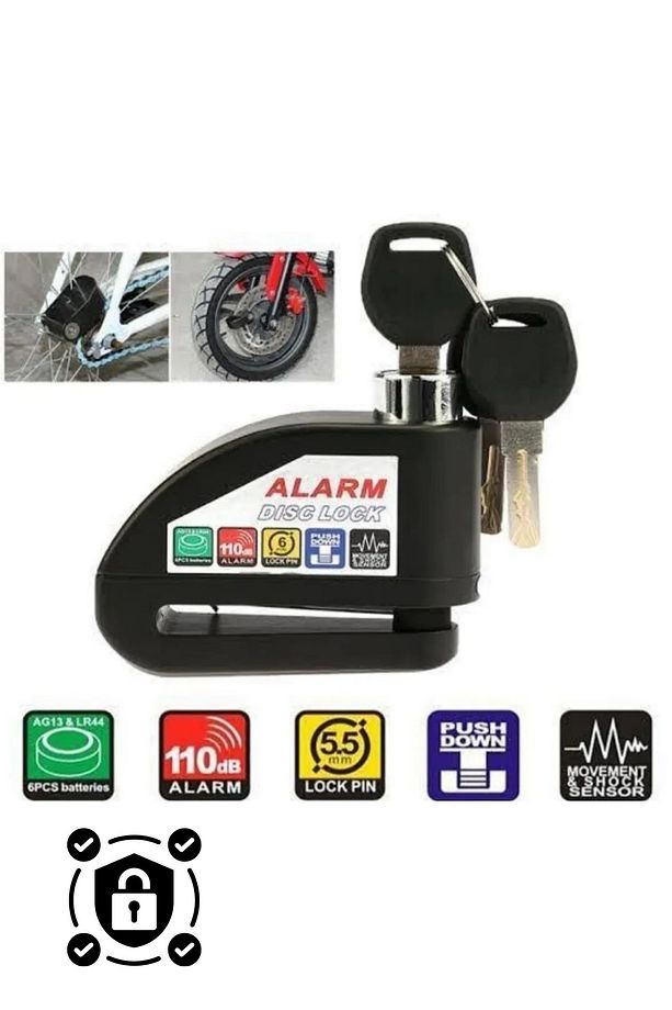 110 Db Sesli Alarmlı Disk Kilidi Motorsiklet, Scooter, Bisiklet İçin Yüksek Güvenlik - 5