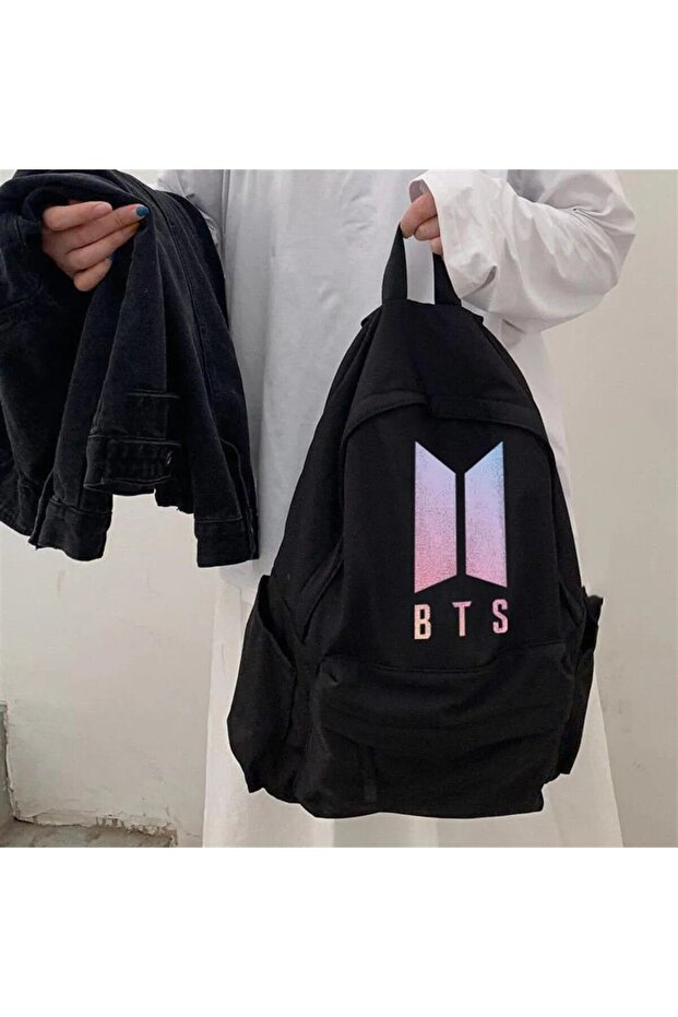 حقيبة ظهر مطبوعة بشعار BTS للجنسين للمدرسة وغرفة الدراسة والدورة