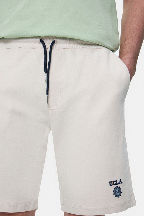 FOWLER Bej Baskılı Standard Fit Erkek Örme Şort - 2