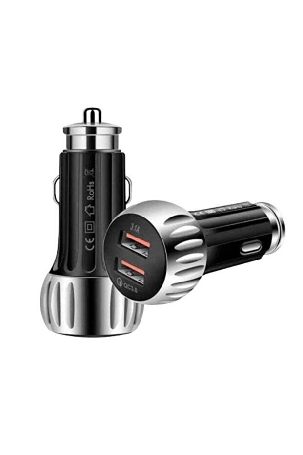 شاحن سيارة بمنفذ USB مزدوج لأجهزة Apple / Huawei / Samsung / Xiaomi (أسود)
