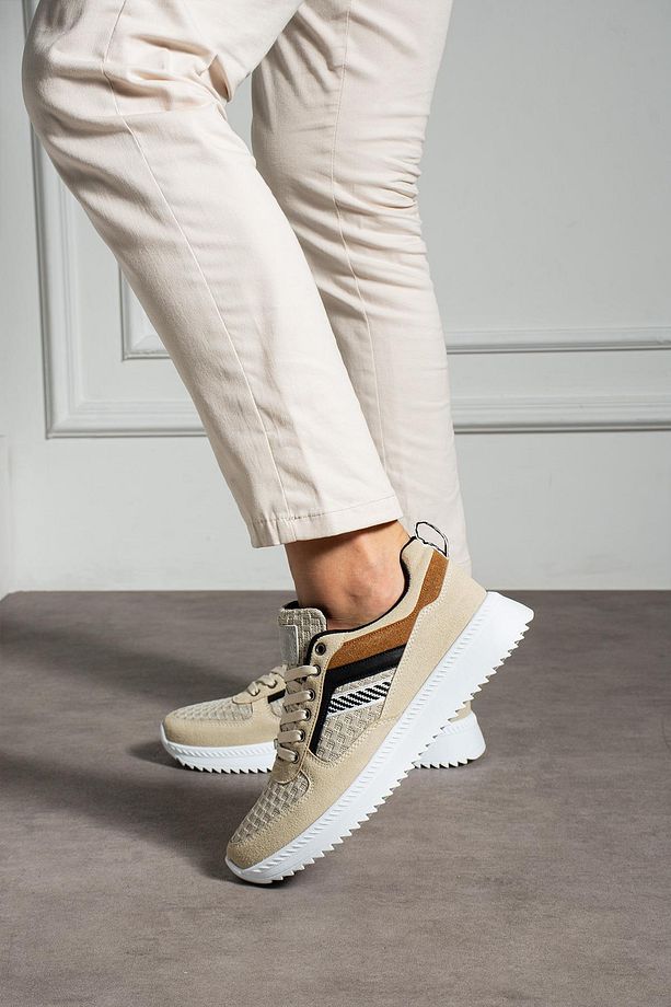 Yüksek Tabanlı Bej Erkek Sneaker - 5