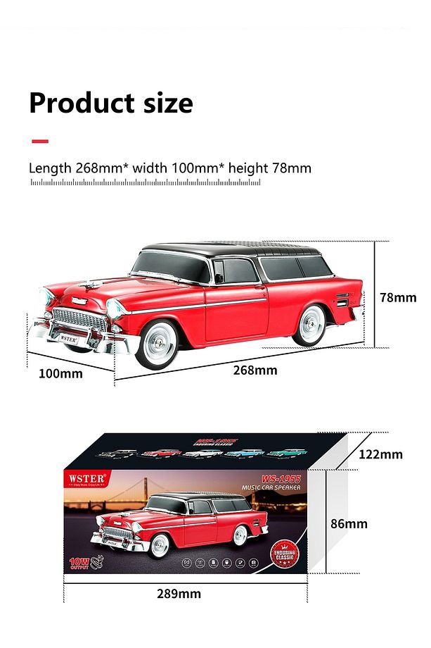 1955 Model Klasik Araba Bluetooth Hoparlör Speaker 10 Watt Fm Radyo Sd Kart USB - 8