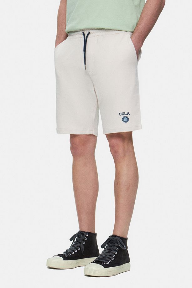 FOWLER Bej Baskılı Standard Fit Erkek Örme Şort - 3