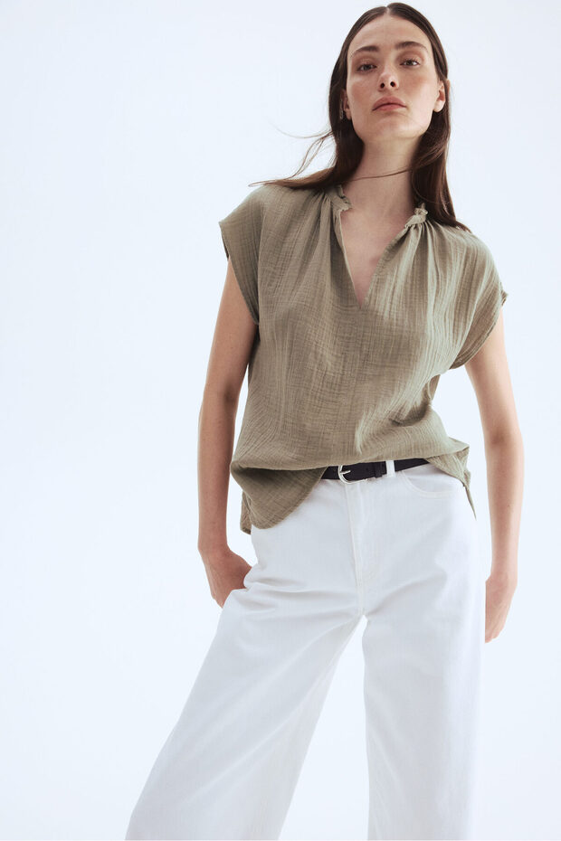 Pamuklu Muslin Bluz - 1