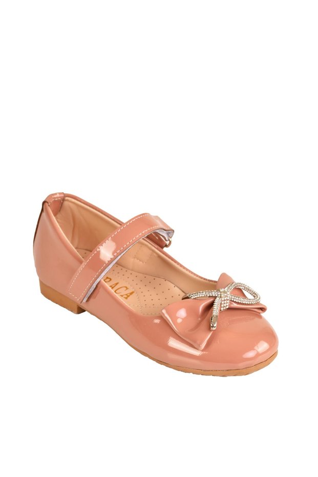 Girl's Anatomical Sole Stone Shiny Patent Leather Ballerina Shoes