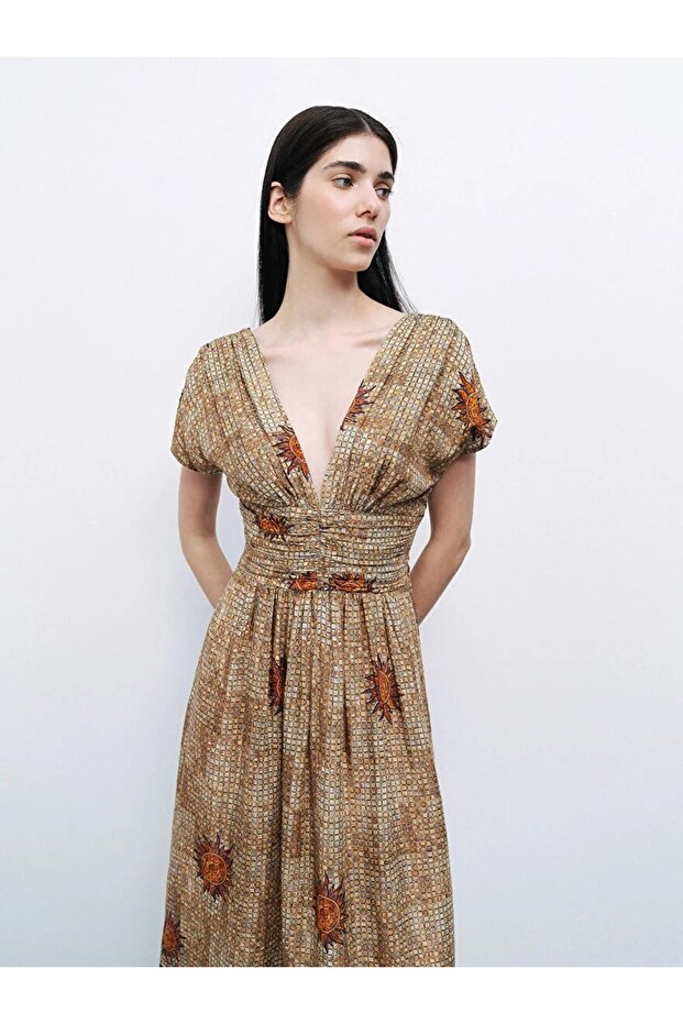 Desenli Maxi Elbise - 3