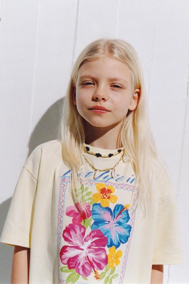 Summer Flowers Printed 100% Cotton Oversize Girls T-Shirt