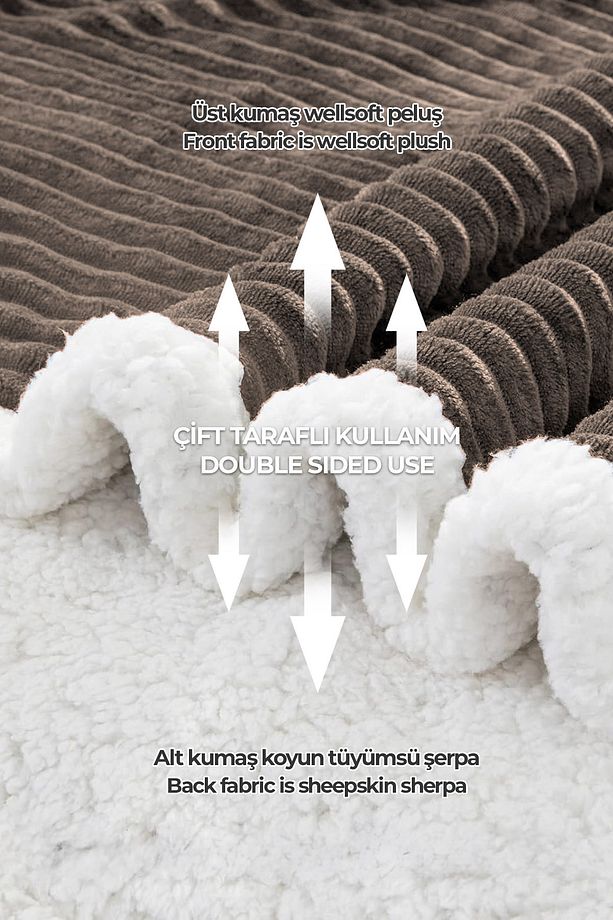 Sherpa Tv Battaniye Tek Kişilik Çizgili Yumuşak Peluş Wellsoft Yatak Örtüsü Kahve - 4