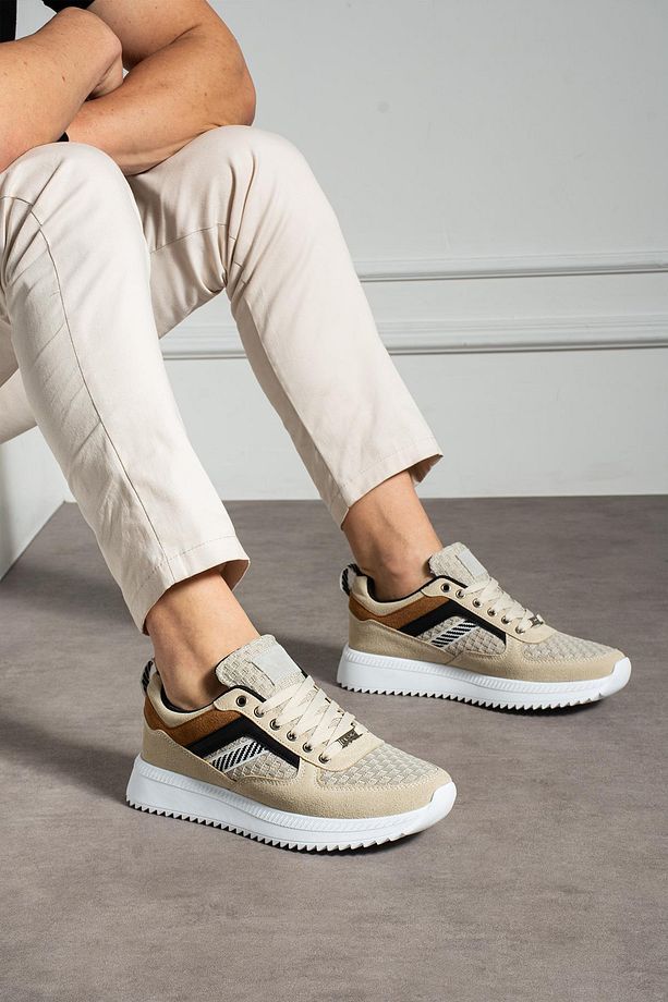 Yüksek Tabanlı Bej Erkek Sneaker - 1