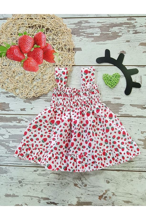 Bayramlık Çilekli Model Yazlık Bebek Elbisesi - 1