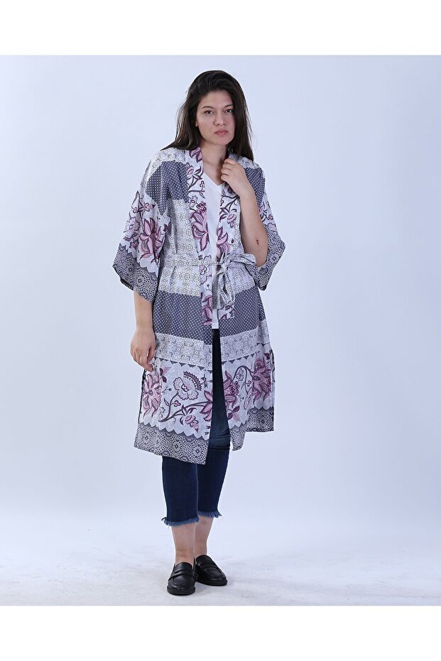 Ethnic Patterned Tied Kimono Kaftan