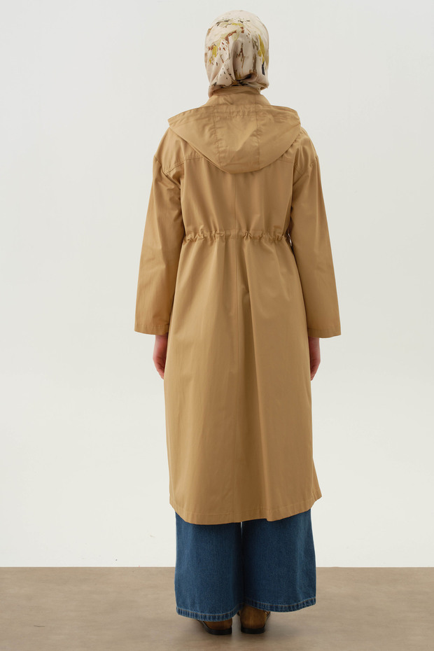 Kapüşonlu Cep Detaylı Kap - Camel - 6