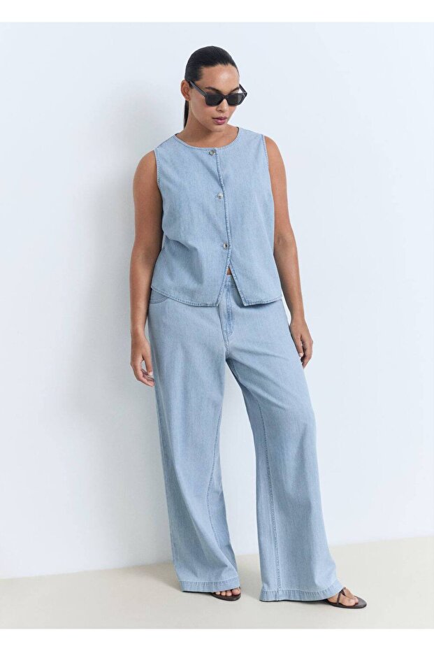 Düğmeli denim yelek - 7