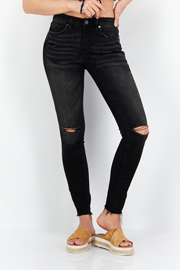 Women Mid Rise Skinny Fit Washed Stretchable Jeans, Black