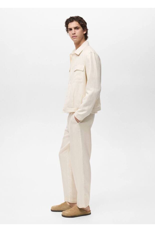 Keten Karışımı Elastik Belli Pantolon - 8