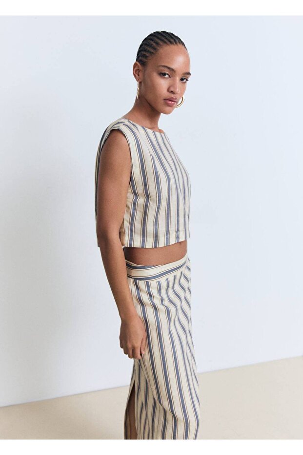 Çizgili keten etek - 7
