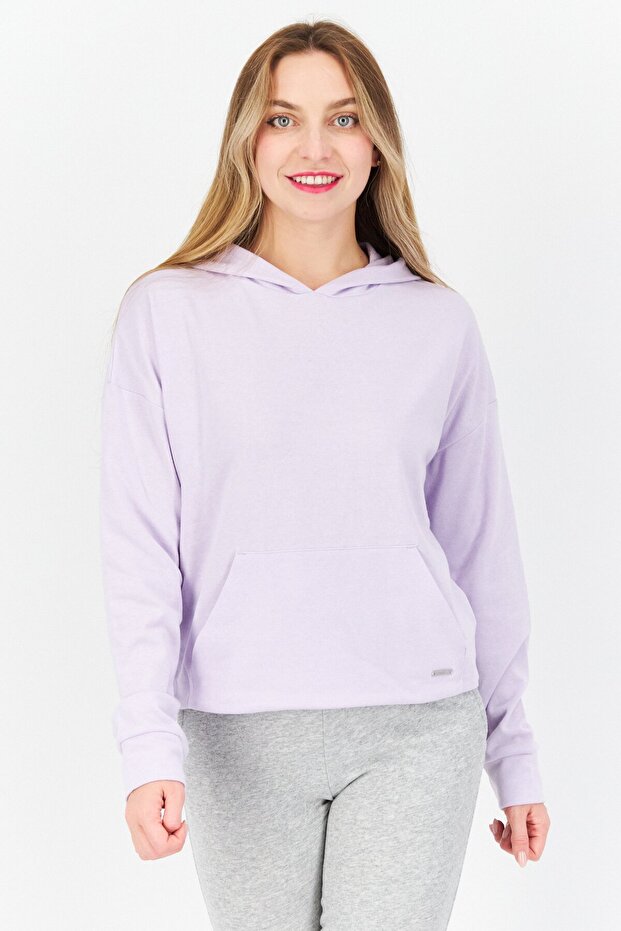 Women Hooded Long Sleeve Solid Sweatshirt, Lavender