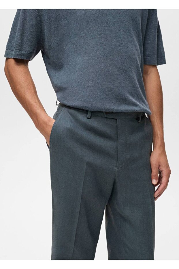 %100 keten düz kesim pantolon - 6