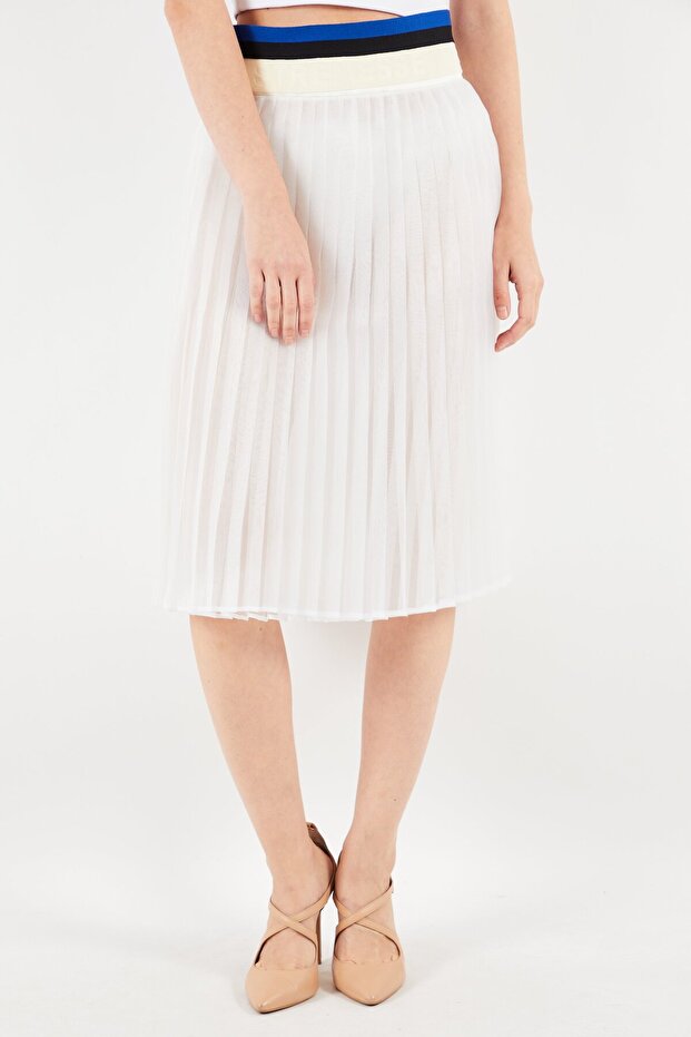 Women Pleated Midi Skirt, White