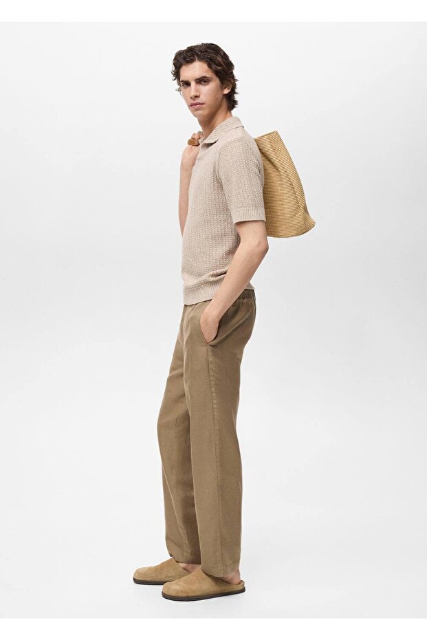 Keten Karışımı Elastik Belli Pantolon - 8