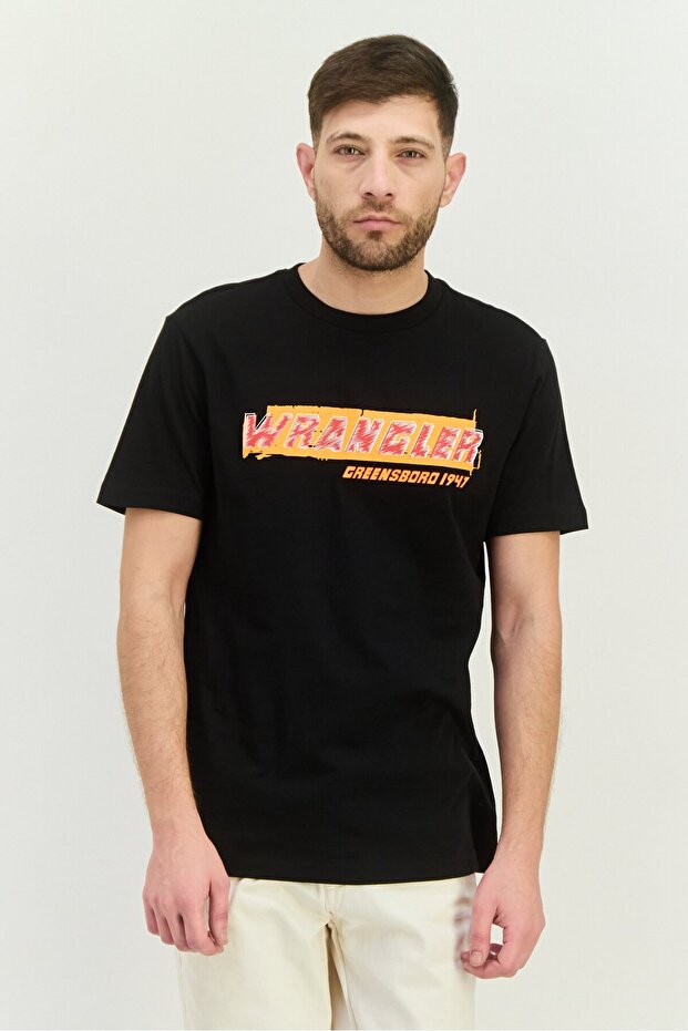 Men Crew Neck Short Sleeves Graphic Printed T-shirt, Black